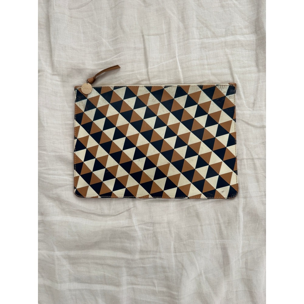 Clare V. Geometric Triangle Print Leather Flat Purse Clutch *FLAW* As Is